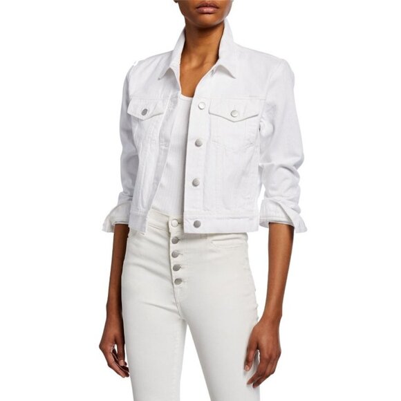 J BRAND Harlow Shrunken Denim Jacket In White Size Small - Picture 4 of 6